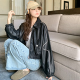 美式黑色机车服外套女春秋2025新款超火好看高级小众皮衣夹克上衣，女装皮衣，浙宝271