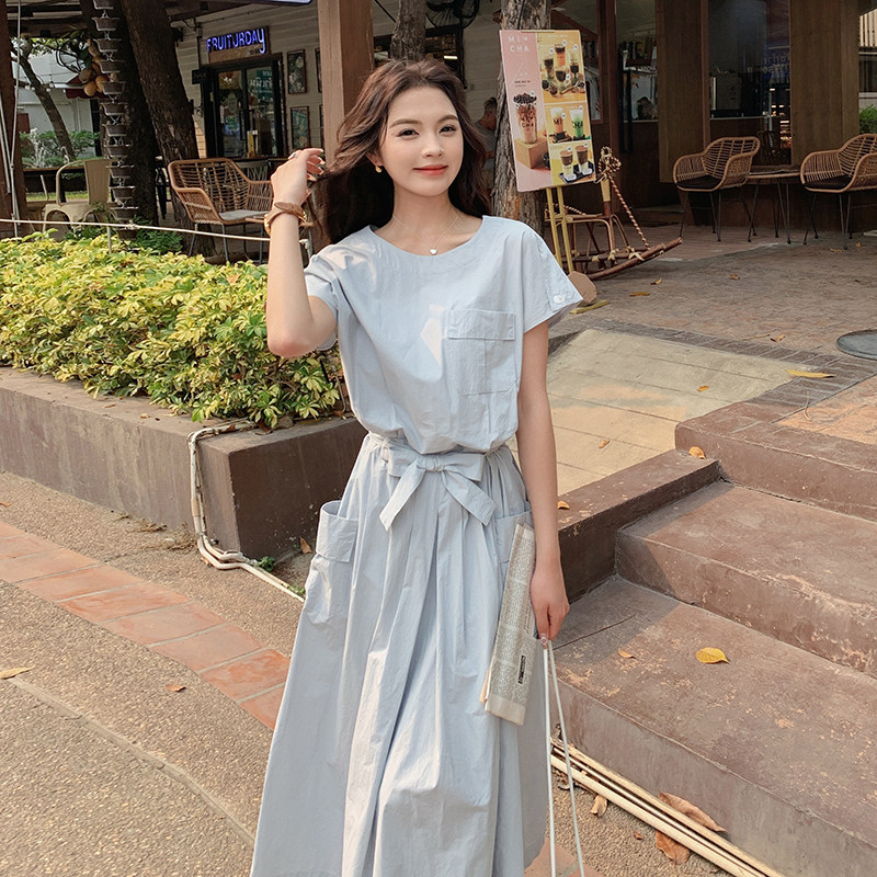 蓝色连衣裙女夏2024新款设计感两面穿法式轻熟风气质收腰显瘦长裙,女装连衣裙,浙宝271