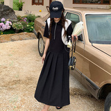 现货【POLO衫裙】黑白撞色休闲宽松百褶长裙271-6065-P115控168，女装连衣裙，浙宝271