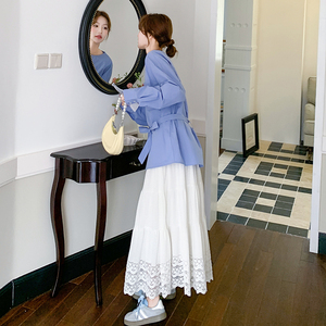 蓝色温柔风休闲显瘦衬衫女2025春新款韩版减龄小个子今年流行上衣图片