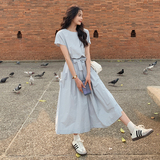 蓝色连衣裙女夏2024新款设计感两面穿法式轻熟风气质收腰显瘦长裙，女装连衣裙，浙宝271