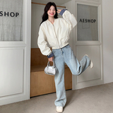 韩系chic米白色立领短款棒球服外套女春秋2025新款独特超好看夹克，女装短外套，浙宝271