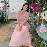 现货粉色收腰显瘦甜美连衣裙2C369-6006-P115控168，女装连衣裙，浙宝271