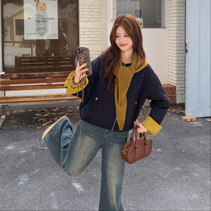 藏青色羽绒服外套女冬季新款韩系小个子宽松加厚90白鸭绒棒球服图片