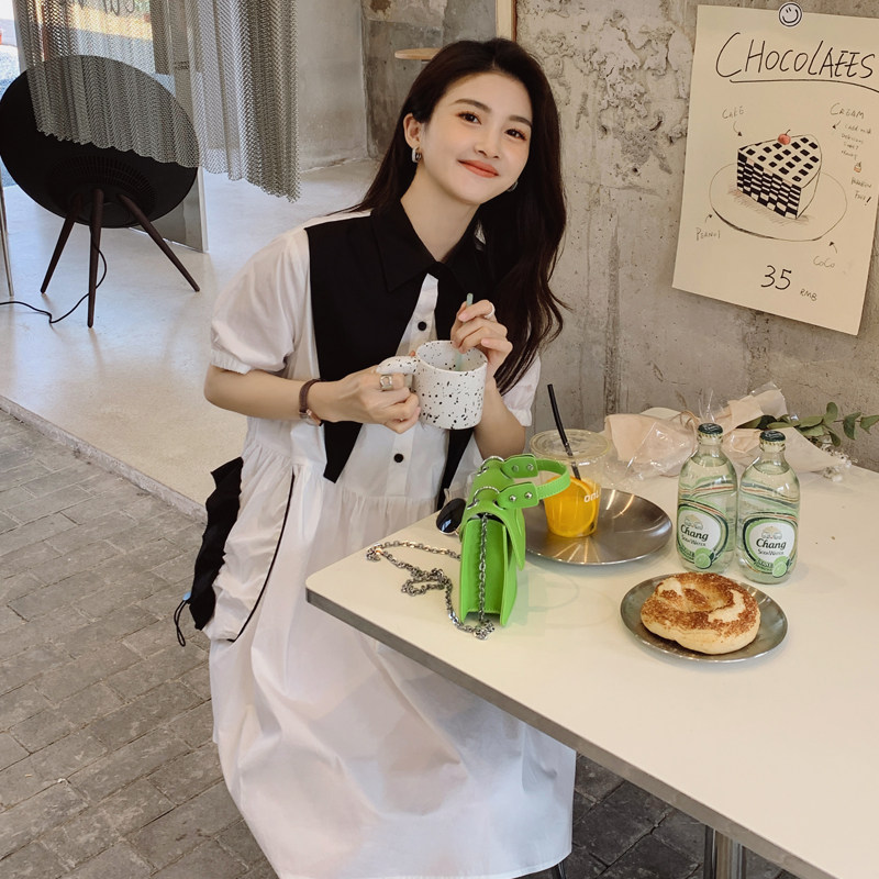 假马甲拼接衬衫连衣裙女夏2025新款休闲宽松长裙子小众设计,女装连衣裙,浙宝271