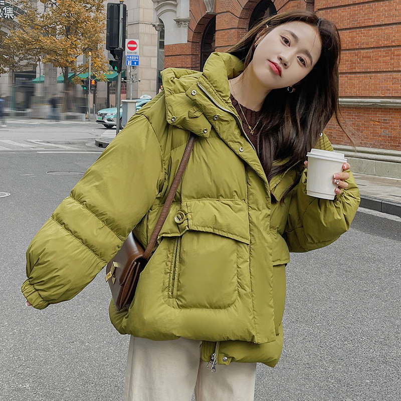 绿色连帽短款立领羽绒棉服女冬超火好看高级小众加厚棉衣棉袄外套,女装棉衣/棉服,浙宝271