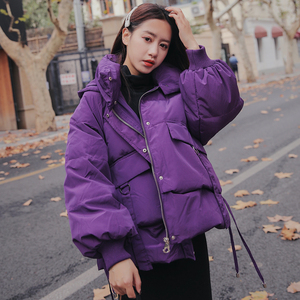 紫色棉服女ins港风冬季2025年新款爆款设计感面包服短款加厚外套图片