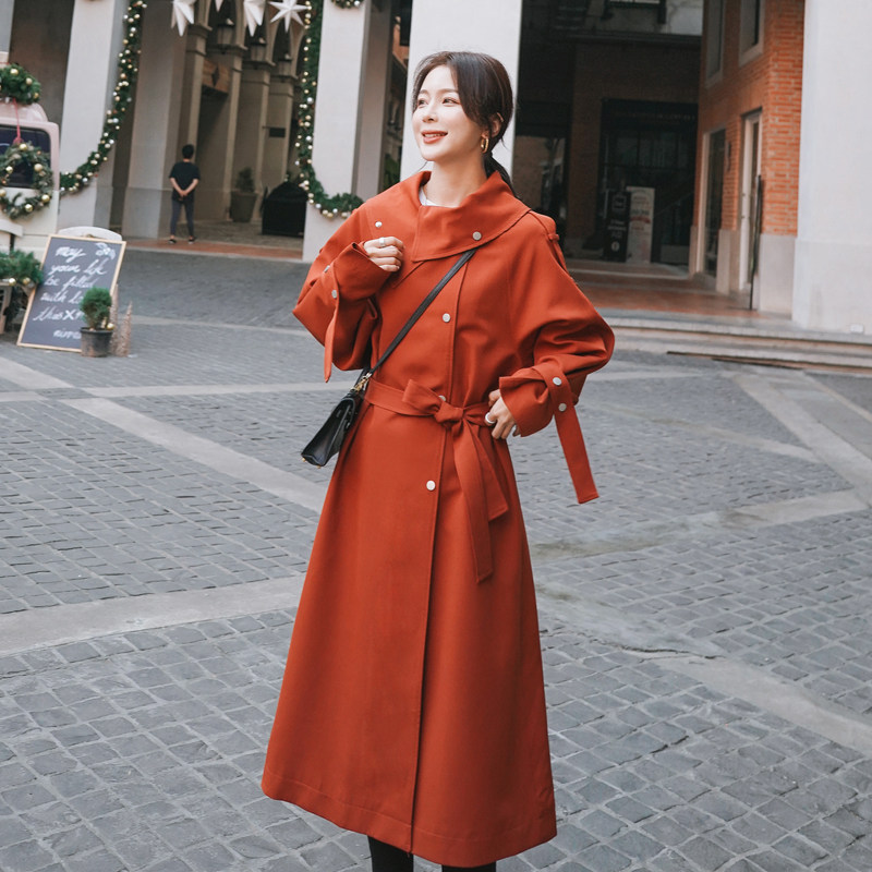 现货271-9910-P135新款中长款过膝风衣外套控价198,女装风衣,浙宝271