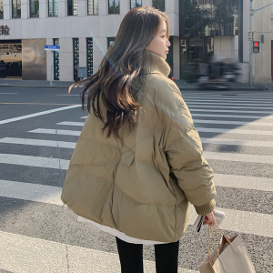 超好看卡其色毛衣领羽绒服女2025新款冬季针织拼接假两件厚外套图片