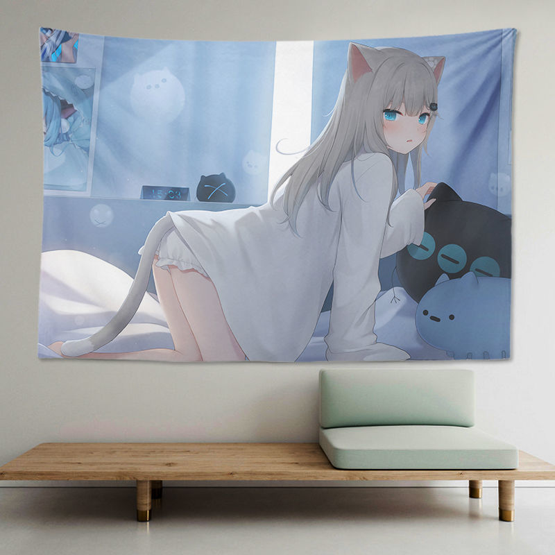 猫羽雫背景布甘城老师原创挂布猫耳女孩墙布猫娘动漫挂毯学生宿舍