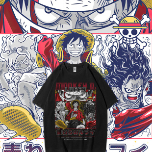 体恤 纯棉男宽松学生半袖 短袖 T恤路飞索隆日系动漫痛衣潮流新款