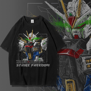 2025新款 休闲纯棉衣服潮 机动战士T恤男联名日系动漫复古印花短袖