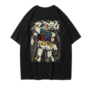 机动战士T恤男联名日系动漫周边复古印花短袖学生休闲纯棉衣服潮