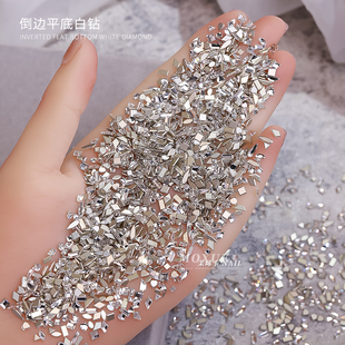 施家面美甲白色平底钻倒边异形钻小号迷你水滴爱心高亮透明钻饰品