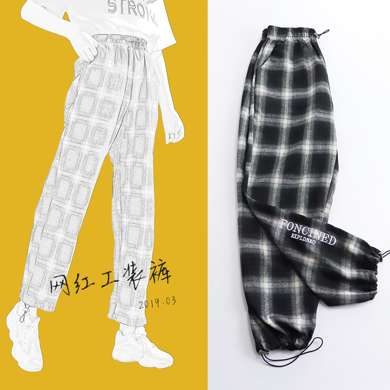 lattice Sports pants Retro black and white Easy Paige Korean Edition Overalls spring clothes 2020 New casual pants childrenin the Women's clothing/Boutique , Pants , Casual pants  category - from Buy2taobao.com to provide professional Taobao agent buy service