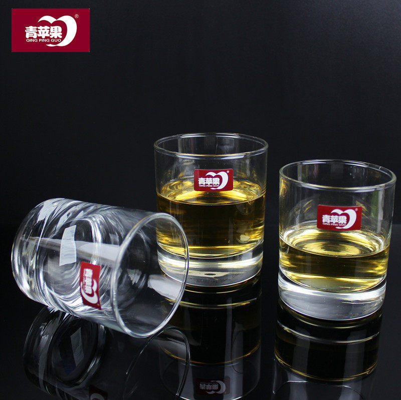 包邮青苹果6只装欧诺矮款玻璃水杯净透玻璃啤酒杯餐饮杯酒吧杯