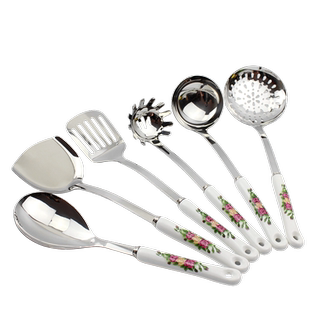 包邮精品韩式陶瓷柄炊具汤勺蓝玫瑰锅铲饭勺漏勺红玫瑰漏铲粥勺