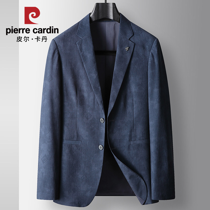 皮尔卡丹高级感男单西服2025春秋新款商务休闲上衣免烫痞帅外套潮