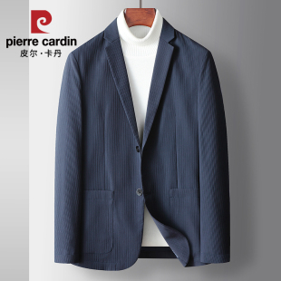 潮 便西外套单西条纹小西装 皮尔卡丹休闲西服男上衣单件春秋季 薄款