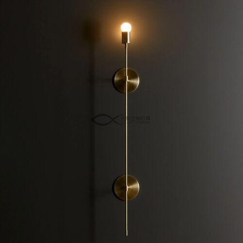 胡桃木色LINEAR LIGHT WITH WOOD法式中古极简样板间别墅软装壁灯