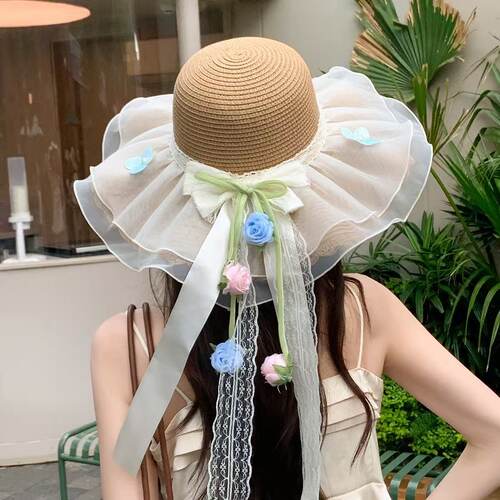 2026新款彩色编织草帽女大檐遮阳