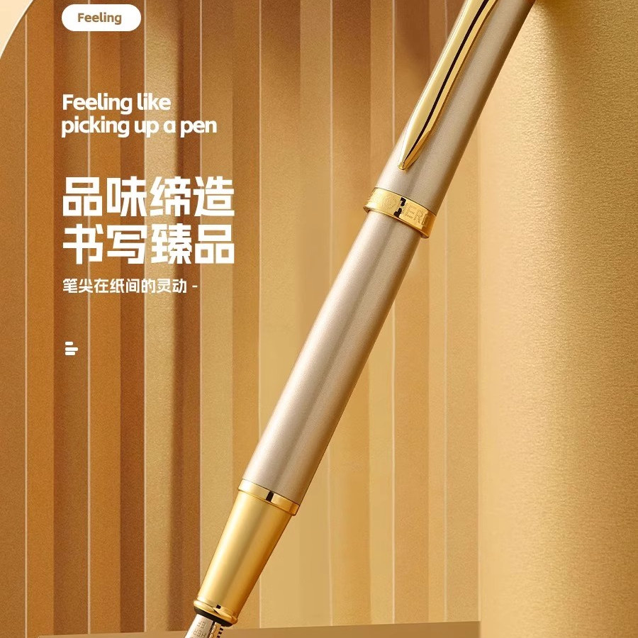 钢笔练字专用明尖铱金弯头弯尖美工笔成人男士高档商务办公小学生刚笔A09金色