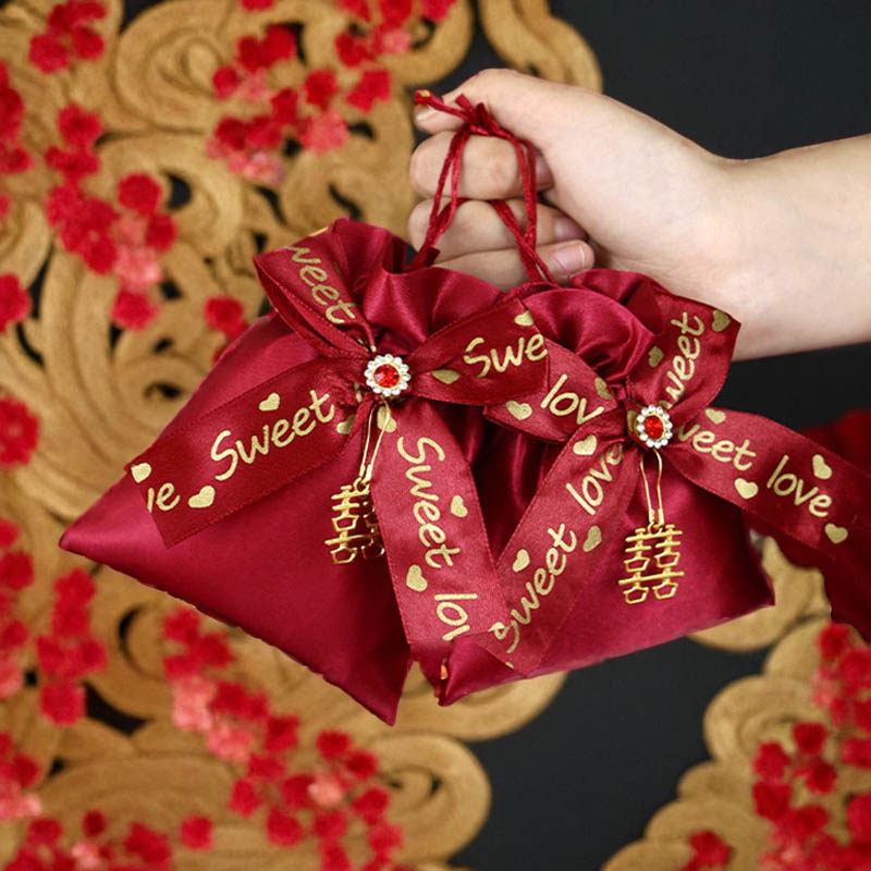 结婚糖袋高级感布袋婚礼喜糖袋免折叠袋子创意中式手提糖果包装袋