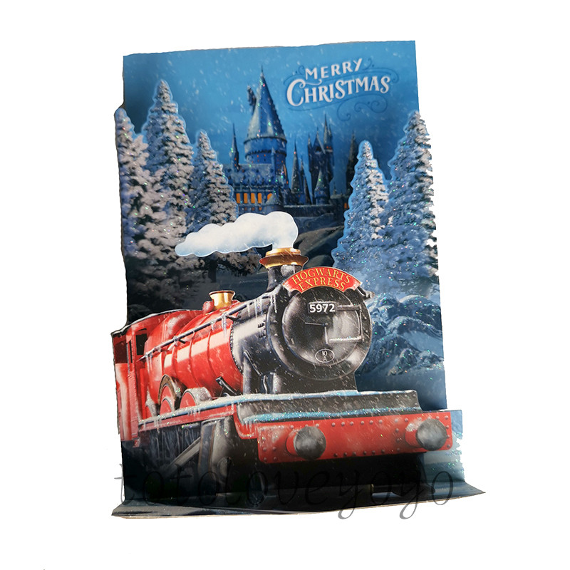 现货美国hallmark正版周边霍格沃茨特快列车立体圣诞新年贺卡