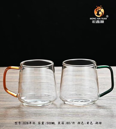 高硼硅耐热茶水分离杯  带把茶楼家用饮料杯茶杯陶瓷内胆花素茶杯