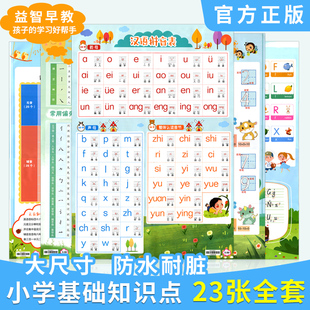 偏旁笔画 同近反义词 数学常用公式 小学生语文数学外语知识点挂图套装 必背古诗文 加减乘除 全23张 汉语拼音 英语音标字母