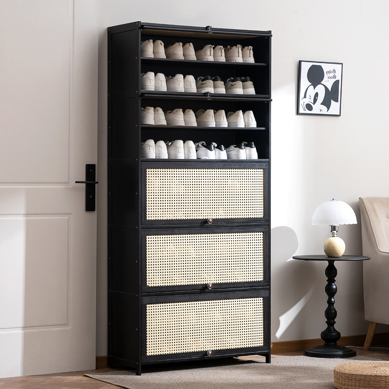 藤编实木鞋柜家用门口日式入户大容量收纳柜整装黑色玄关柜储物柜,收纳整理,鞋柜,淘宝优惠券,粉丝福利购,淘宝优惠卷