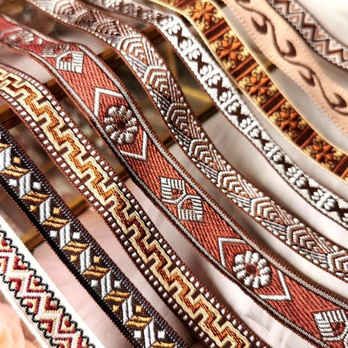 民族风古典刺绣提花织带咖色系列手工diy娃衣布边服装装饰辅料