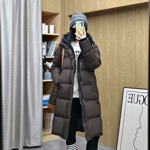 复古深咖色95鹅绒服加厚中长款
