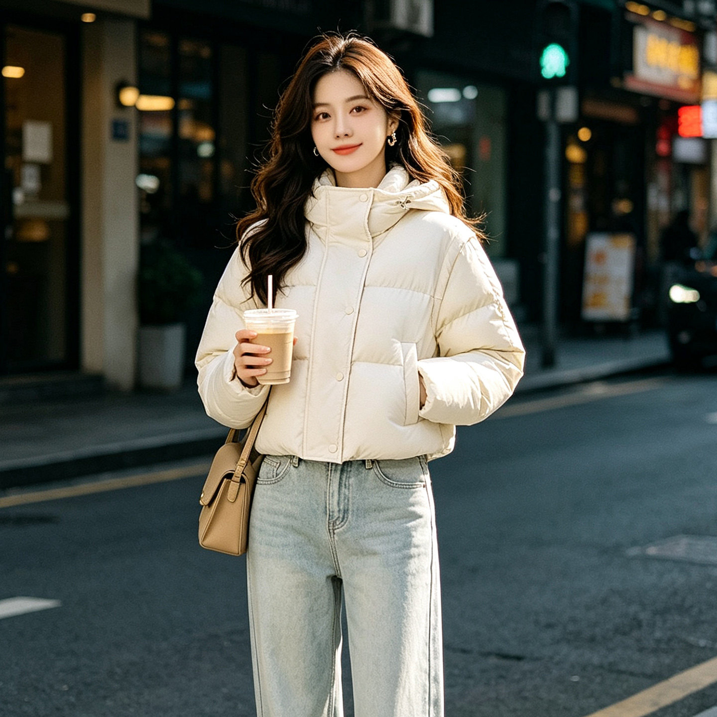 短款95鹅绒加厚连帽羽绒服女