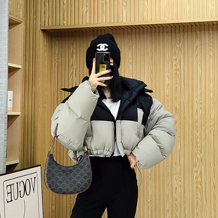 洋气拼接撞色短外套减龄上衣潮 时尚 2025款 95鹅绒加厚羽绒服女冬季
