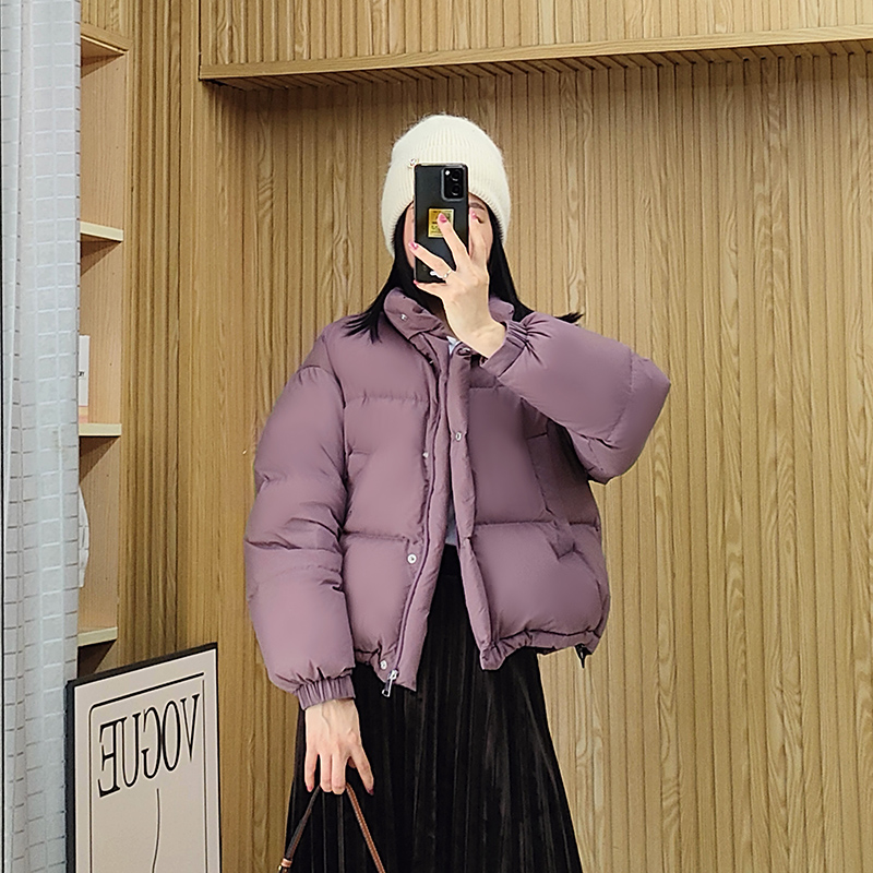 气质丁香色短款鹅绒服小个子外套