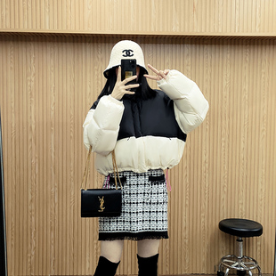羽绒服粉色内衬立领面包服女 短款 诗都奇2025新款 95白鹅绒拼接韩版