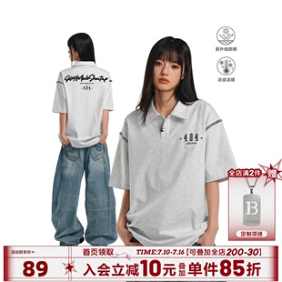 404MOB明线设计感POLO衫男夏季重工刺绣防晒凉感宽松短袖T恤上衣