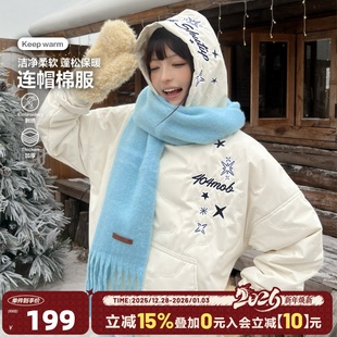 404MOB雪花刺绣设计棉衣冬季 外套男 保暖加厚连帽卫衣棉服2025新款