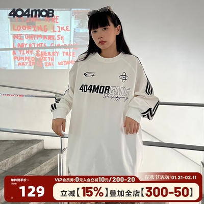 404MOB三条杠长袖T恤复古男女