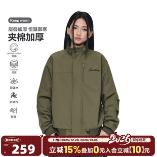 404MOB冬季 复古超细格纹肌理棉衣三防合一立领棉服外套夹棉厚夹克