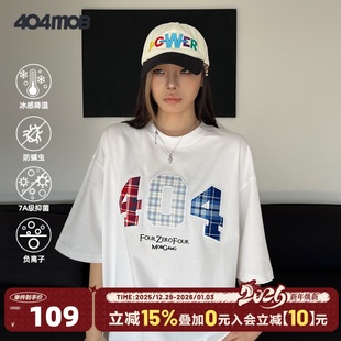 T恤男女7A抑菌防螨情侣t 404MOB格子贴布刺绣凉感短袖 赵昭仪同款