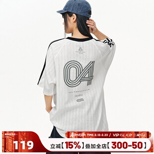 404MOB纹理运动透气球衣短袖T恤男女款2026夏撞色条纹圆领情侣t潮