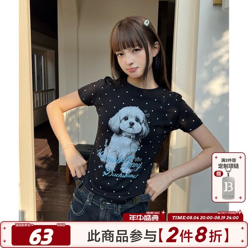 404MOB波点印花小狗短袖T恤女