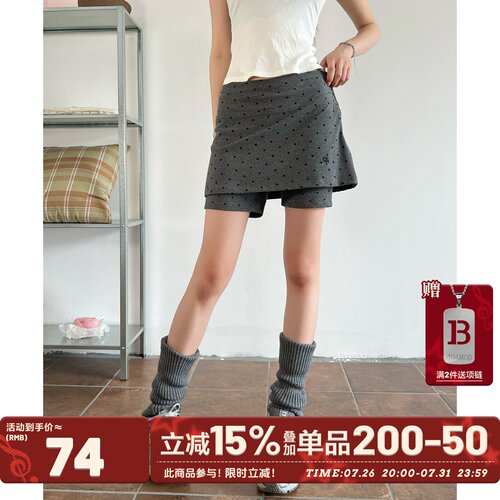 404MOB复古韩系波点假两件女短裤立体刺绣夏季防走光ins显瘦裙裤