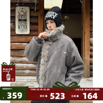 404MOB重磅保暖麂皮座山雕棉服外套秋冬保暖毛领棉袄情侣百搭棉衣