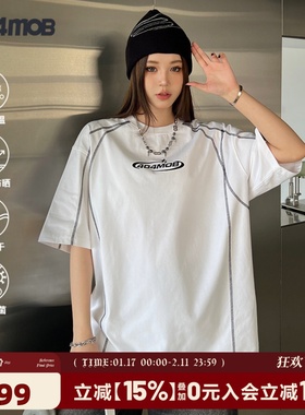 404MOB美式重磅明线设计短袖T恤男夏季UPF50+冰感防晒速干运动服