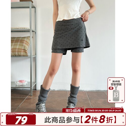 404MOB复古韩系波点假两件女短裤立体刺绣夏季防走光ins显瘦裙裤