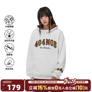 404MOB豹纹贴布刺绣加绒连帽卫衣男7A抗菌美式 套头重磅情侣厚外套