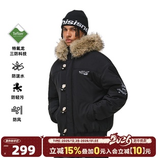 404MOB大毛领牛角扣连帽空军夹克棉衣厚外套冬季 男女刺绣棉服2025